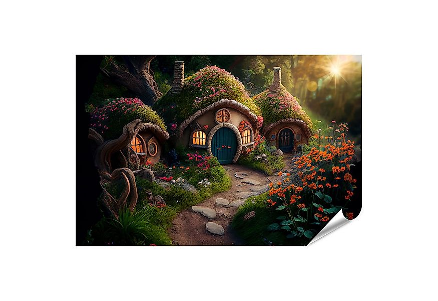islandburner Poster Hobbit Häuser Fantasy Wald Märchen Haus Bedecktes Gras günstig online kaufen