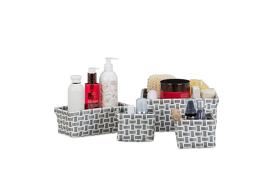 relaxdays Aufbewahrungskorb 4er Set geflochte, Weiss-grau günstig online kaufen