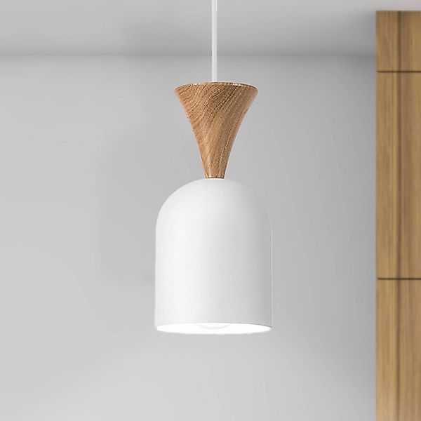 Pendellampe Nolan, Ø 11 cm, weiß/eiche, Metall/Holz günstig online kaufen