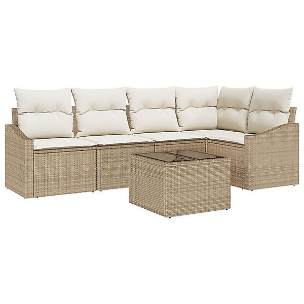 vidaXL Loungesofa 6-tlg. Garten-Sofagarnitur mit Kissen Braun Poly Rattan, günstig online kaufen