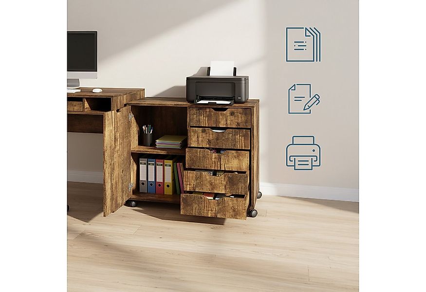 relaxdays Rollcontainer mit Schubladen & Fäch, Vintagebraun günstig online kaufen