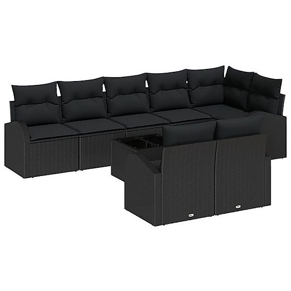 vidaXL Loungesofa 9-tlg. Garten-Sofagarnitur mit Kissen Beige Poly Rattan, günstig online kaufen