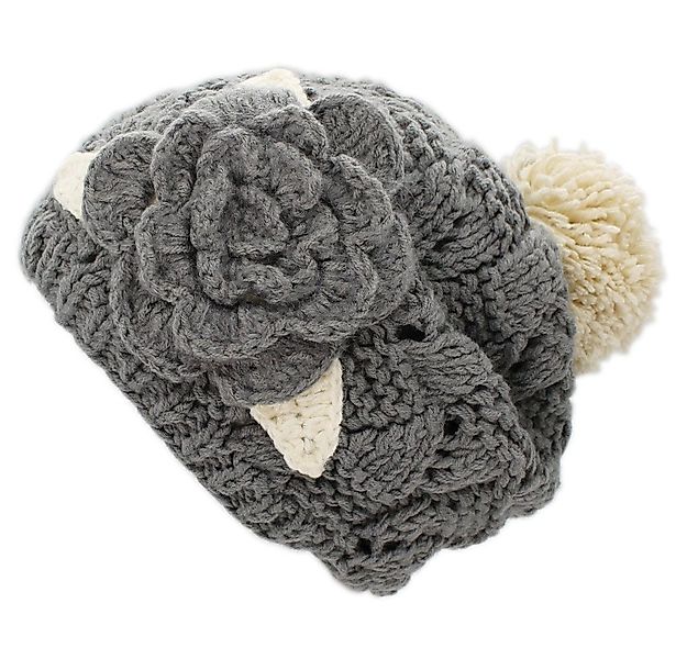 dy_mode Bommelmütze Damen Grobstrick Bommelmütze mit Strickblume Strickmütz günstig online kaufen