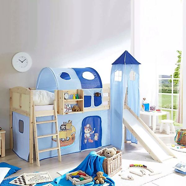 Kinderhochbett aus Kiefer Massivholz Piraten Design günstig online kaufen