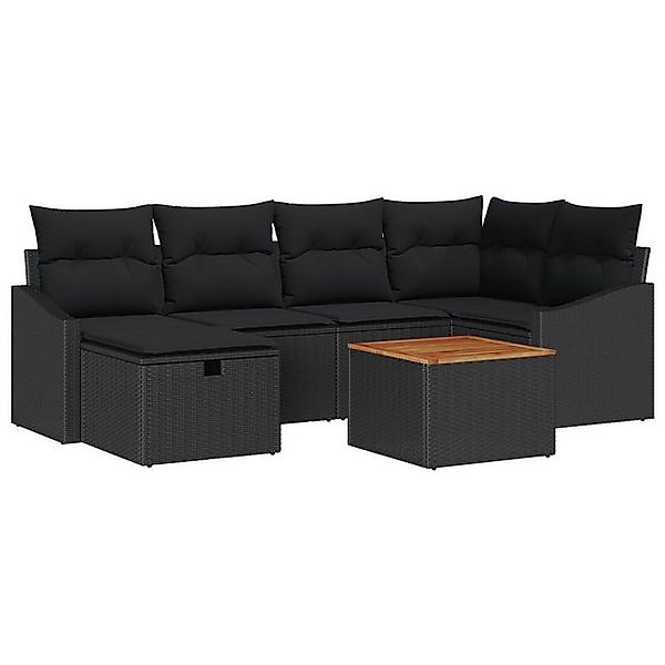 vidaXL Loungesofa 7-teiliges Garten-Sofa-Set mit Kissen Schwarz Poly-Rattan günstig online kaufen