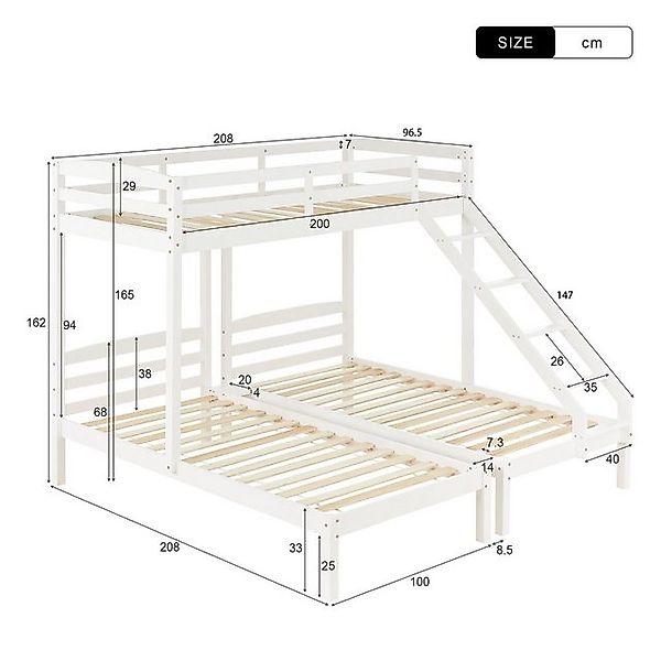 Flieks Etagenbett, Dreierbett Kinderbett mit Leiter Kiefer 90x200cm günstig online kaufen