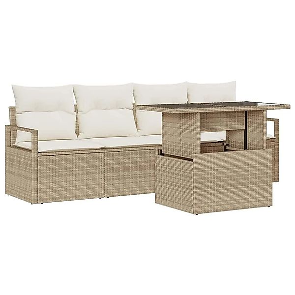 vidaXL Sofa Set mit Kissen 5-Tlg Beige und Creme Poly-Rattan 3348727 günstig online kaufen