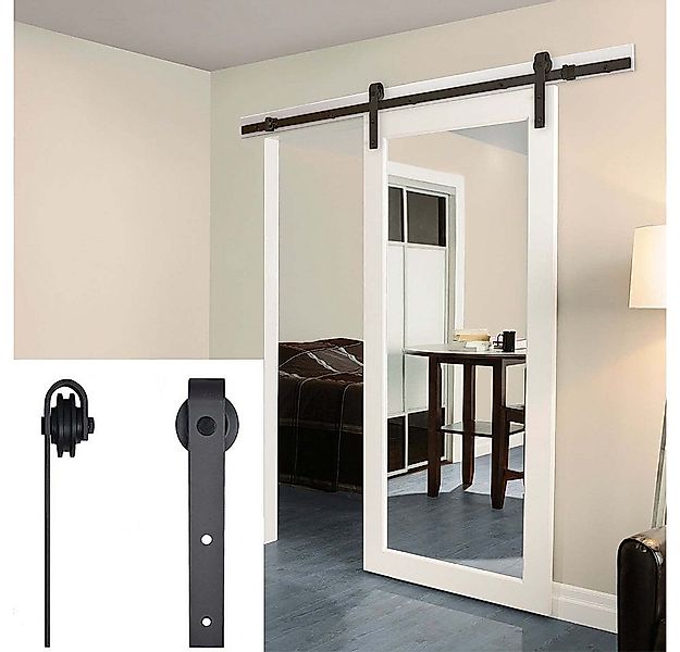 JEOBEST Schiebetür 300cm Schiebetürsystem Komplett-Set, Schwarz für 1 Holzt günstig online kaufen