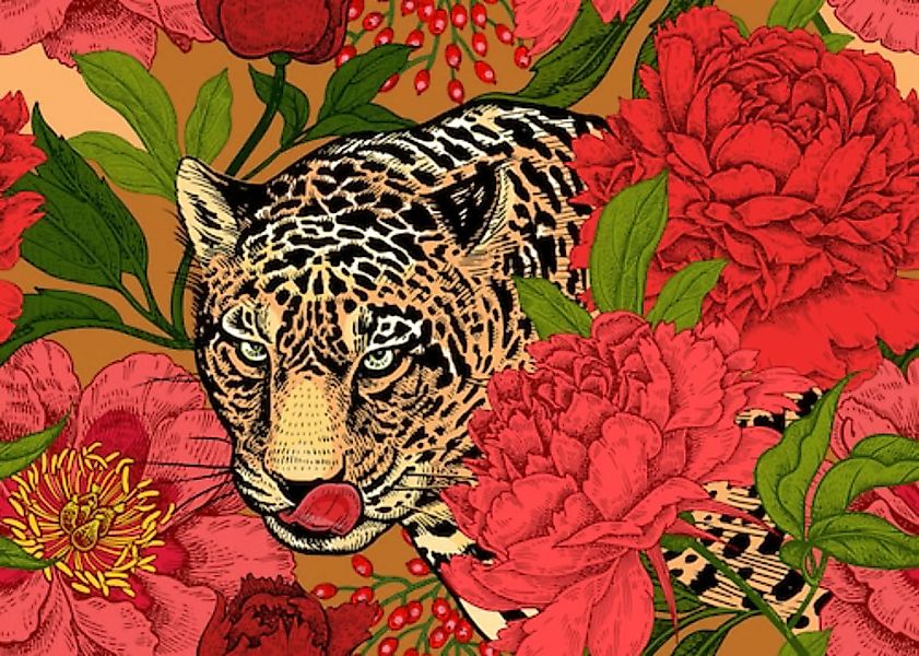 Papermoon Fototapete »ABSTRAKT DESIGN-LEOPARD mit Blumen« günstig online kaufen