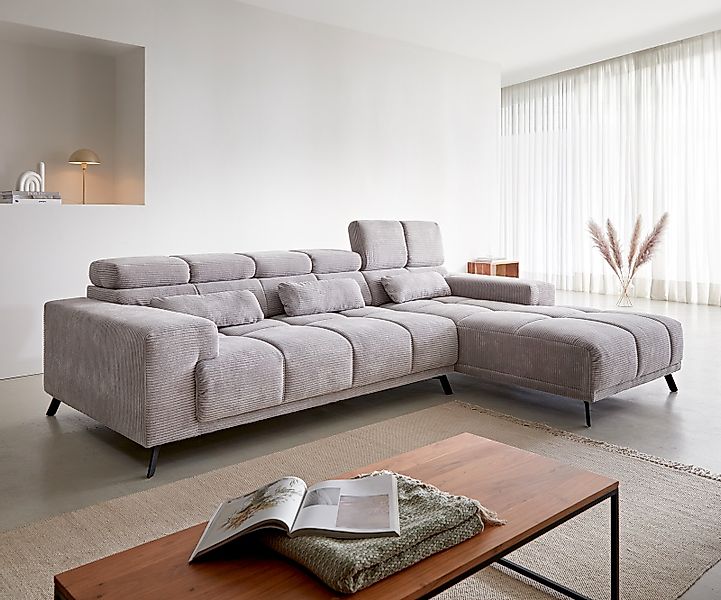 DELIFE Ecksofa Ordino, Cord Silbergrau 285x200 günstig online kaufen