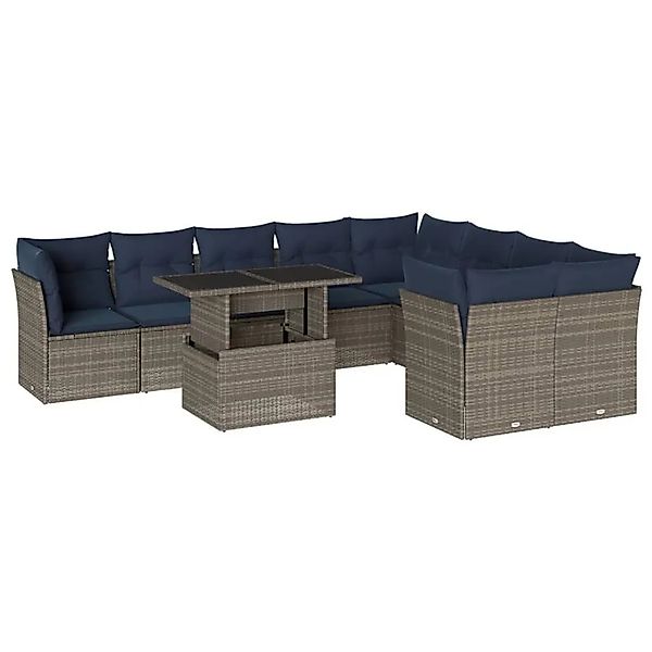 vidaXL 10-Tlg Gartensofa-Set mit Kissen Grau Polyrattan 3266841 günstig online kaufen