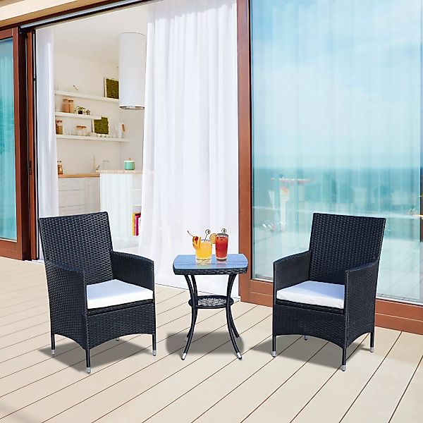 Outsunny Balkonmöbel Set für 2 Personen Sitzgruppe Rattan Gartenset Polyrat günstig online kaufen