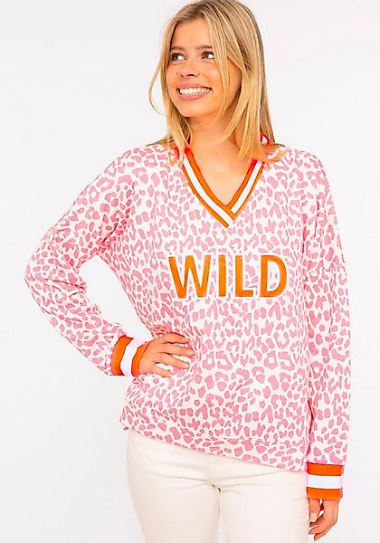 Zwillingsherz Sweatshirt "Leo Pastell" mit V-Ausschnitt, gestreiften Bündch günstig online kaufen