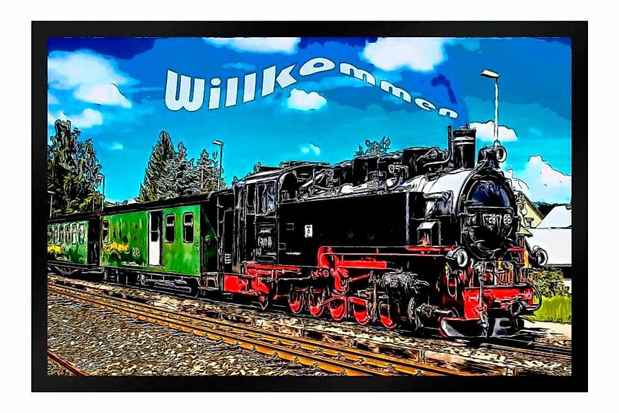 Ladreas Fußmatte Schmutzfangmatte Eisenbahn Dampflok Willkommen F579, 60x40 günstig online kaufen