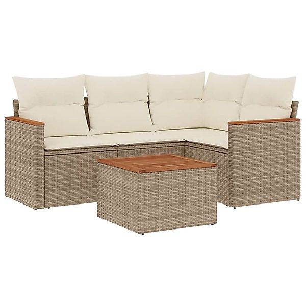 vidaXL 5-Tlg Garten-Sofagarnitur mit Kissen Beige Poly Rattan 3258341 günstig online kaufen