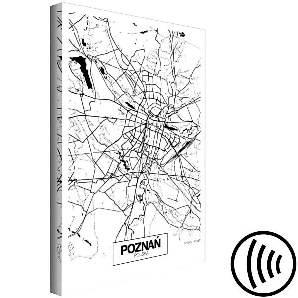 Bild auf Leinwand Stadtplan von Pozen - minimalistische, SW-Stadtkarte mit günstig online kaufen