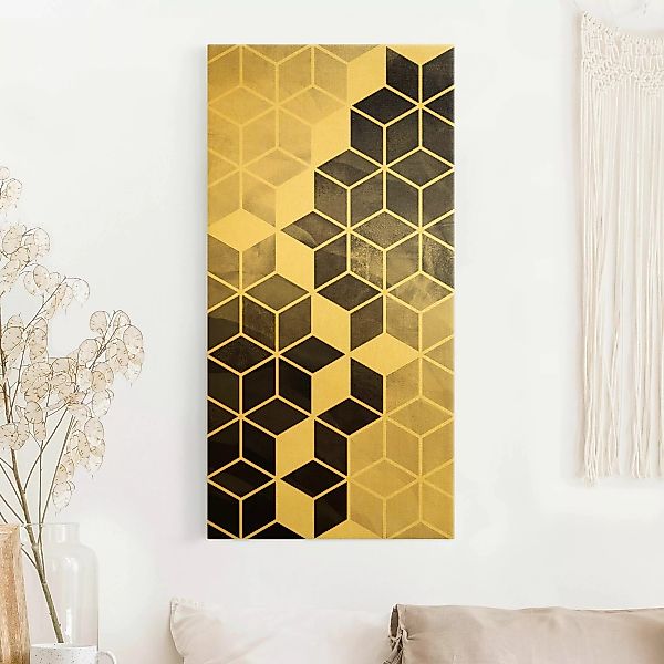 Leinwandbild Gold Goldene Geometrie - Schwarz Weiß günstig online kaufen