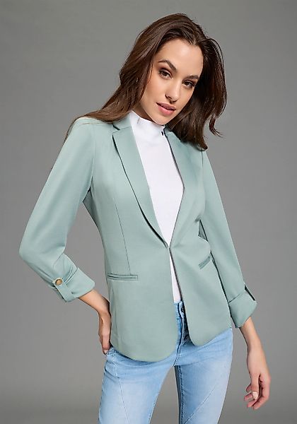 Bruno Banani Sweatblazer hüftlange Blazerform, figurbetonte Passform, mit R günstig online kaufen