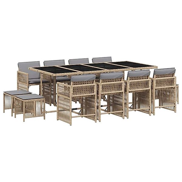 vidaXL 13-Tlg Garten-Essgruppe mit Kissen Beigemischung Poly Rattan 3211704 günstig online kaufen