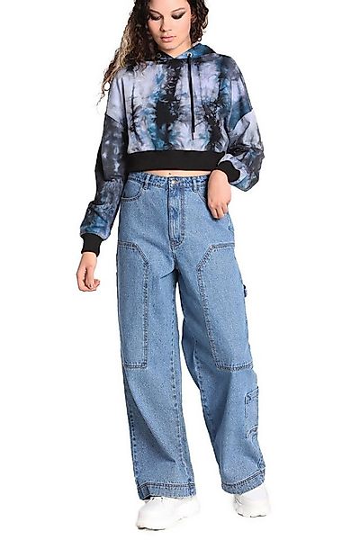 Hell Bunny Stoffhose Rider Blau Jeans Denim Baggy Oversized Cargo günstig online kaufen