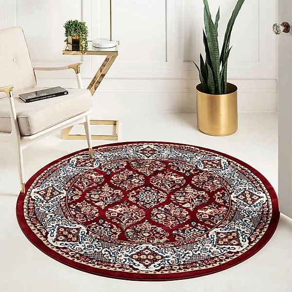 Orient Stil Teppich rund in Dunkelrot Cremefarben günstig online kaufen