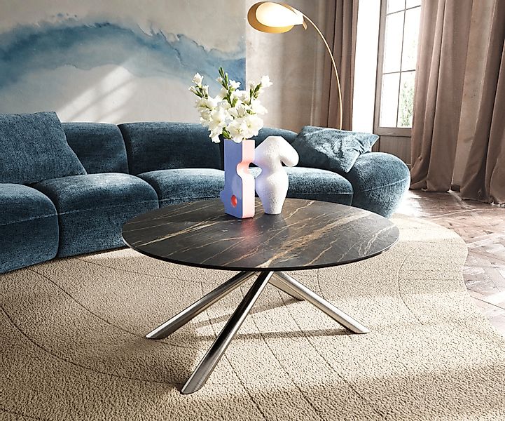 Couchtisch Edge Rund 90x90 cm Keramik Laminam® Noir Desir Braun Sarity Edel günstig online kaufen