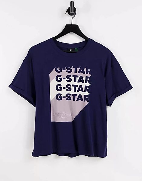 G-Star – T-Shirt in Marineblau mit Grafiklogo günstig online kaufen