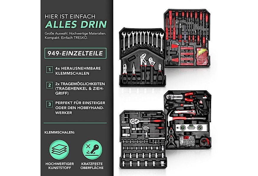 TRESKO Werkzeugset TRESKO® Werkzeugkoffer Set Silber 949tlg., Werkzeug-Trol günstig online kaufen