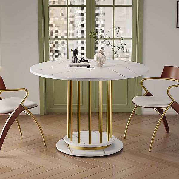 IDEASY Esstisch Runder Marmoroptik-Esstisch mit Metallgestell günstig online kaufen