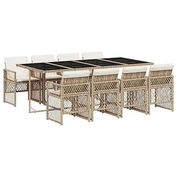 vidaXL 9-Tlg Garten-Essgruppe mit Kissen Beige Poly Rattan 3210742 günstig online kaufen