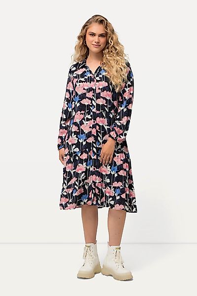Ulla Popken Hemdblusenkleid Midikleid Aquarellblumen Hemdkragen günstig online kaufen