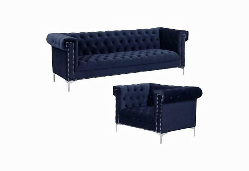 Xlmoebel Sofa Edel Blaue Chesterfield Sofaset 3+1 Sitzer Exklusive Couch 2t günstig online kaufen