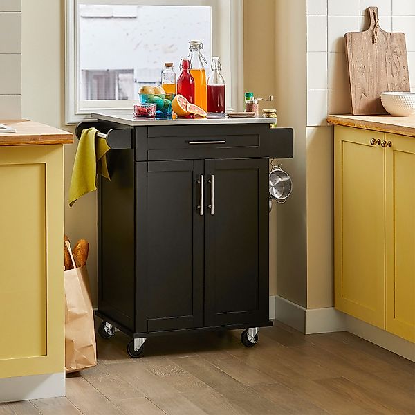SoBuy Servierwagen Küchenwagen mit Türen und Schublade 80×90×46cm Schwarz F günstig online kaufen