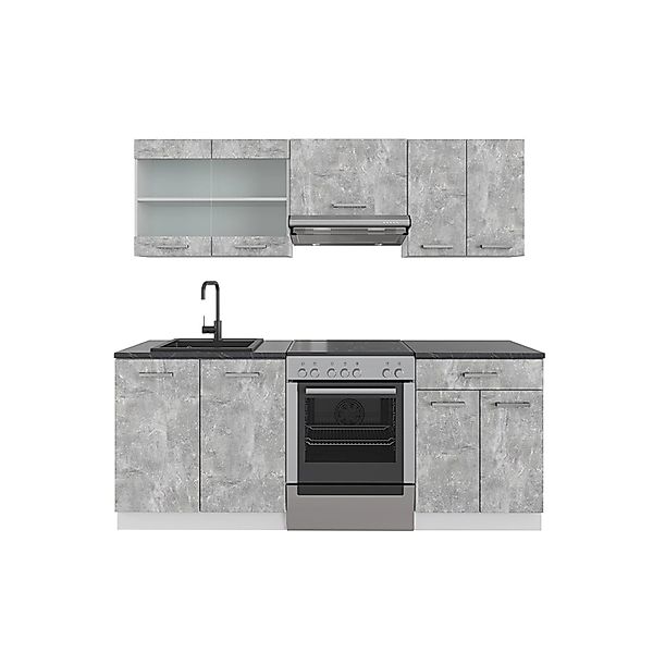 Vicco R-Line Küchenzeile Beton/Weiß 200 cm AP Anthrazit günstig online kaufen