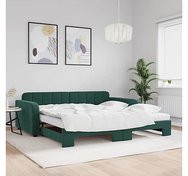 vidaXL Bett, Tagesbett Ausziehbar mit Matratzen Dunkelgrün 100x200 cm Samt günstig online kaufen