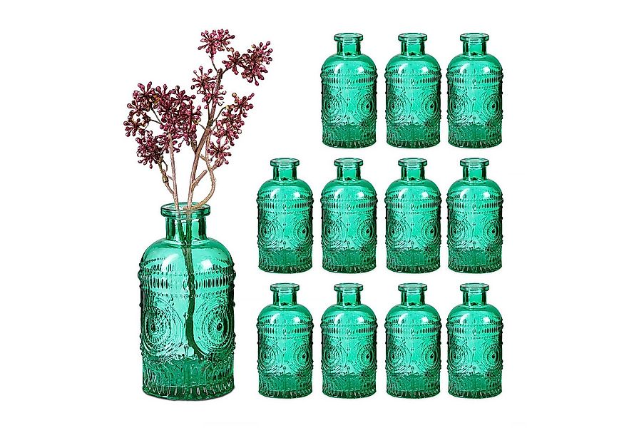 relaxdays Dekovase Glasvase 12er Set für Tischdeko, grün günstig online kaufen