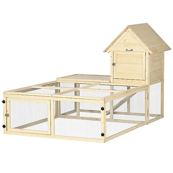 PawHut Kaninchenstall Villa aus Holz mit 2 Etagen mit Laufstrecke, Rampe un günstig online kaufen