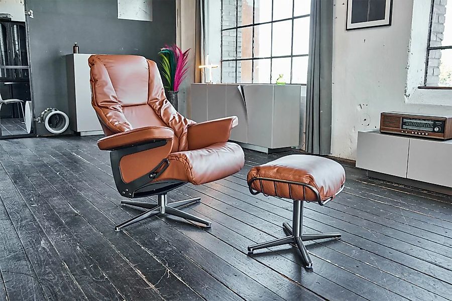 KAWOLA Sessel MODO Relaxsessel drehbar Leder braun mit Hocker günstig online kaufen