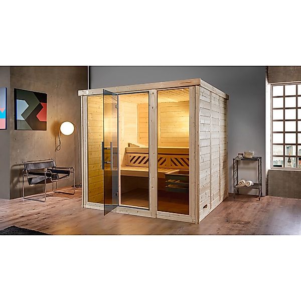 Weka Massivholzelementsauna Kemi Panorama 3 Sparset 7,5 kW BioS Glastür/Fen günstig online kaufen