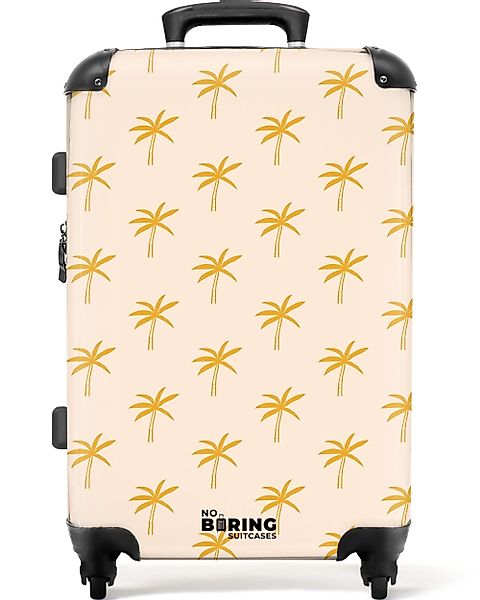 NoBoringSuitcases.com© Hartschalen-Trolley Beige mit gelben Palmen günstig online kaufen