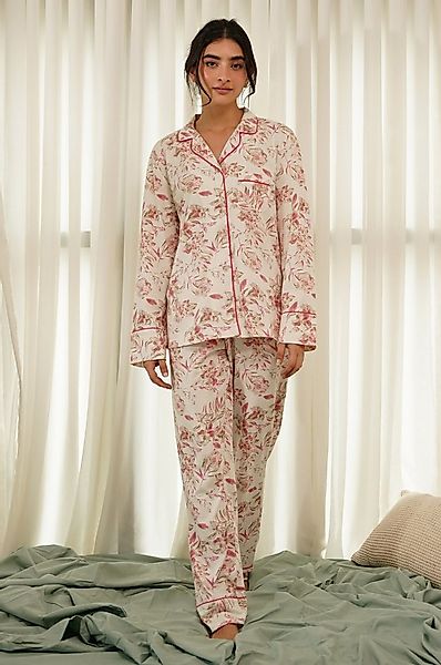 SNOOZE OFF Pyjama Damen Schlafanzug mit floralem Print in Creme und Rosa au günstig online kaufen