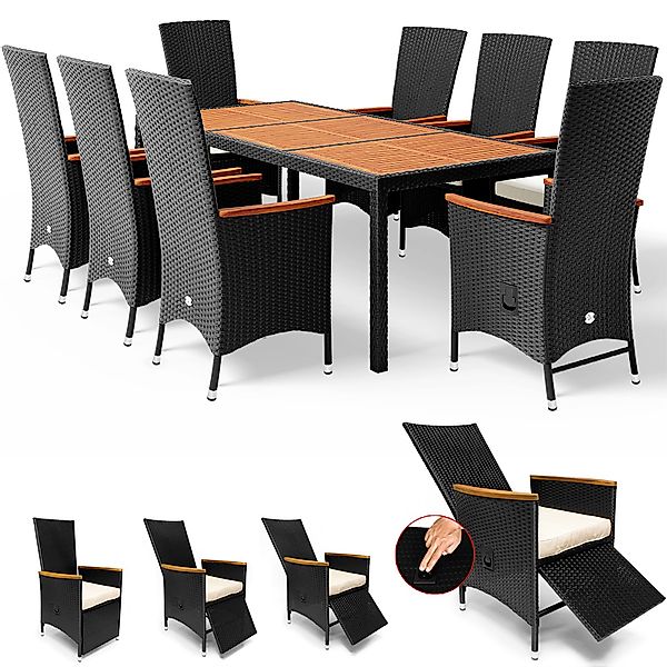 Polyrattan Garten-Sitzgruppe Rio 9-tlg. Schwarz verstellbar günstig online kaufen
