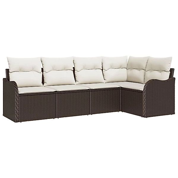 vidaXL Garten-Sofa-Set mit Kissen 5-Tlg Braun Poly Rattan 3345698 günstig online kaufen
