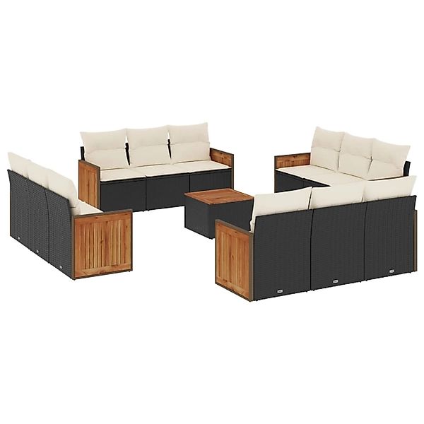 vidaXL 13-Tlg Garten-Sofagarnitur mit Kissen Schwarz Poly Rattan 3259921 günstig online kaufen