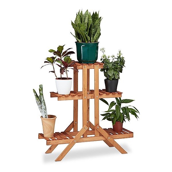 relaxdays Blumenständer Blumentreppe 3 Ebenen, Honigbraun günstig online kaufen