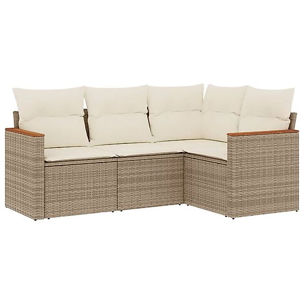 vidaXL 4-Tlg Garten-Sofagarnitur mit Kissen Beige Poly Rattan 3258334 günstig online kaufen