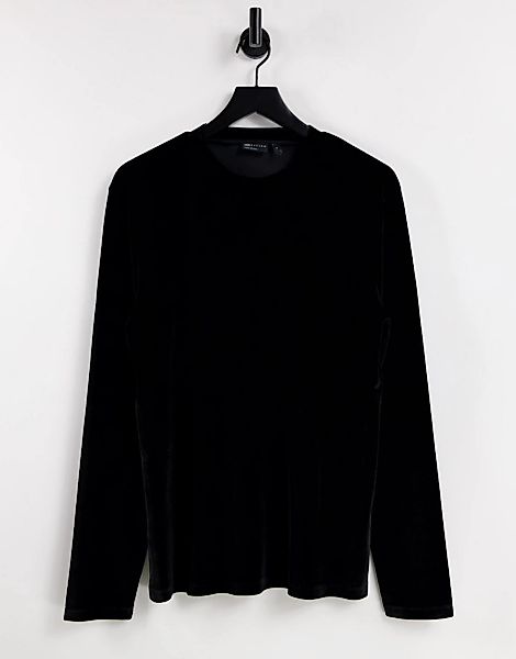 ASOS DESIGN – Langärmliges Shirt aus Velours in Schwarz günstig online kaufen