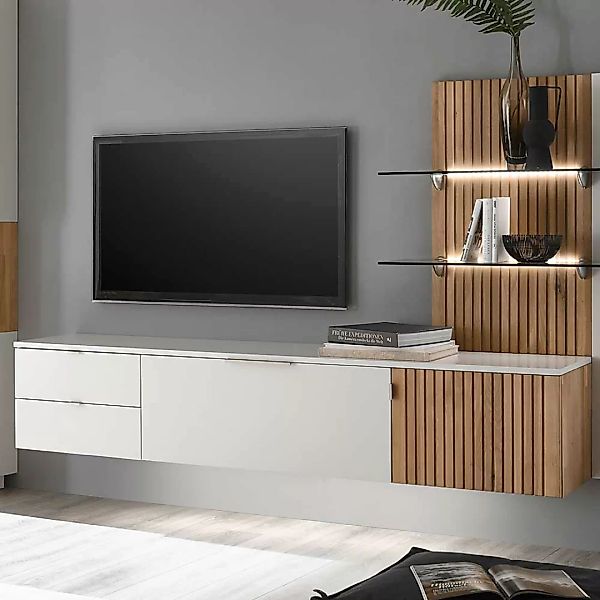 Fernsehlowboard hängend in Eiche Bianco und Weiß 206 cm breit günstig online kaufen