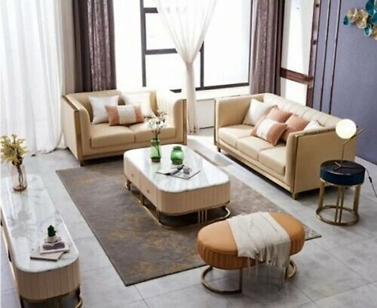 JVmoebel Sofa Beige Wohnzimmer Sofagarnitur Luxus Couchen 3+2+1 Designer Se günstig online kaufen
