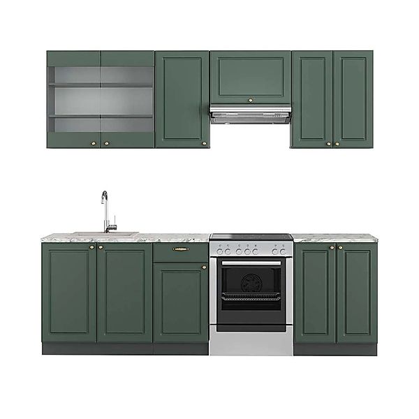 Vicco Fame-Line Küchenschränke Grün-Gold Landhaus/Anthrazit 240 cm AP Marmo günstig online kaufen